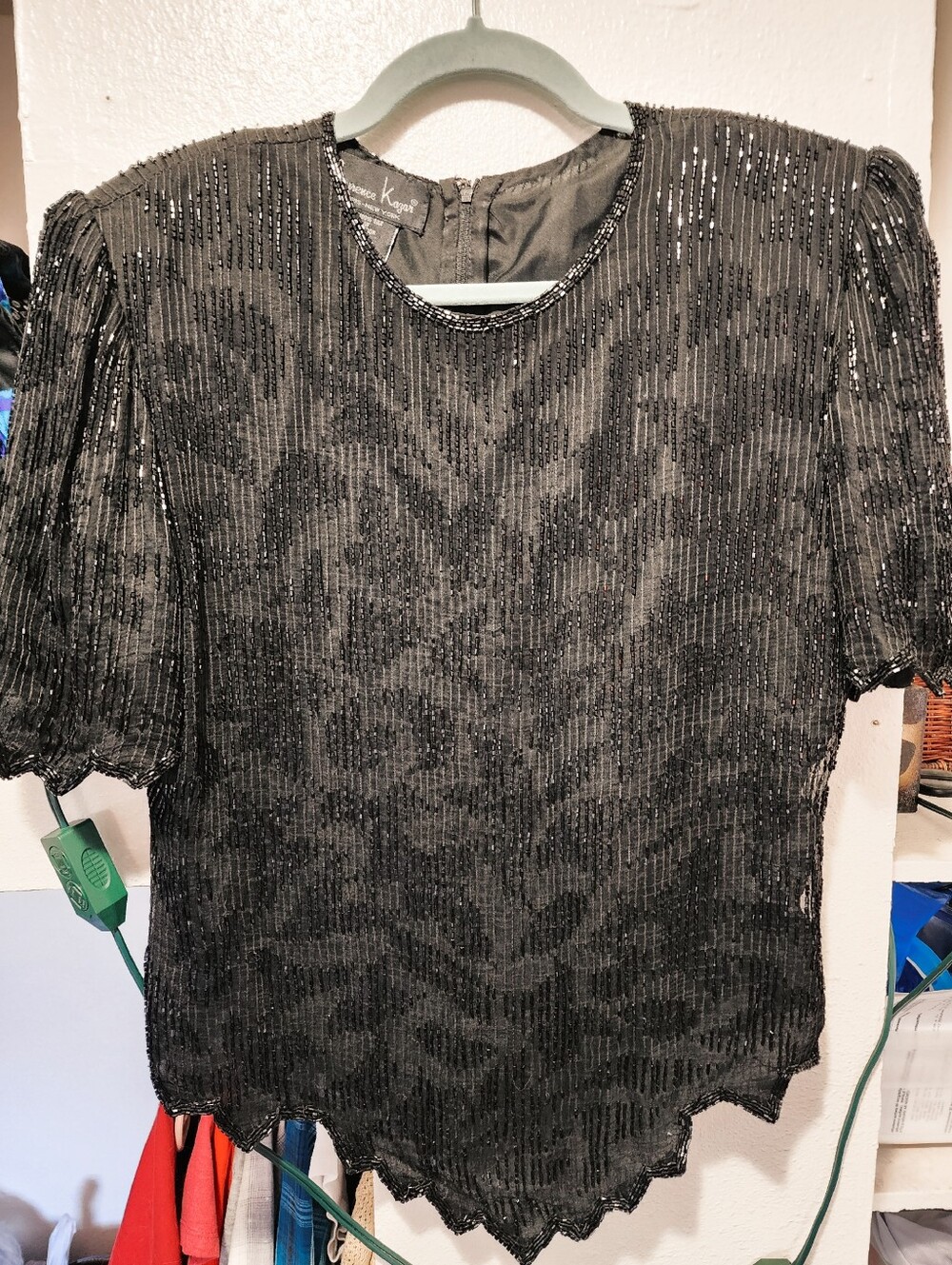 WOMEN'S 80'S BEADED BLOUSE - BLACK